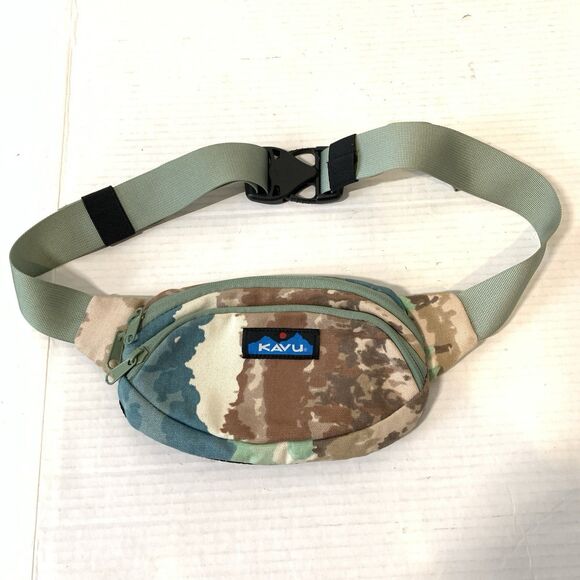 Kavu Fanny Pack Waist Belt Bag Tie Dye Double Pocket Teal Brown - Picture 1 of 6